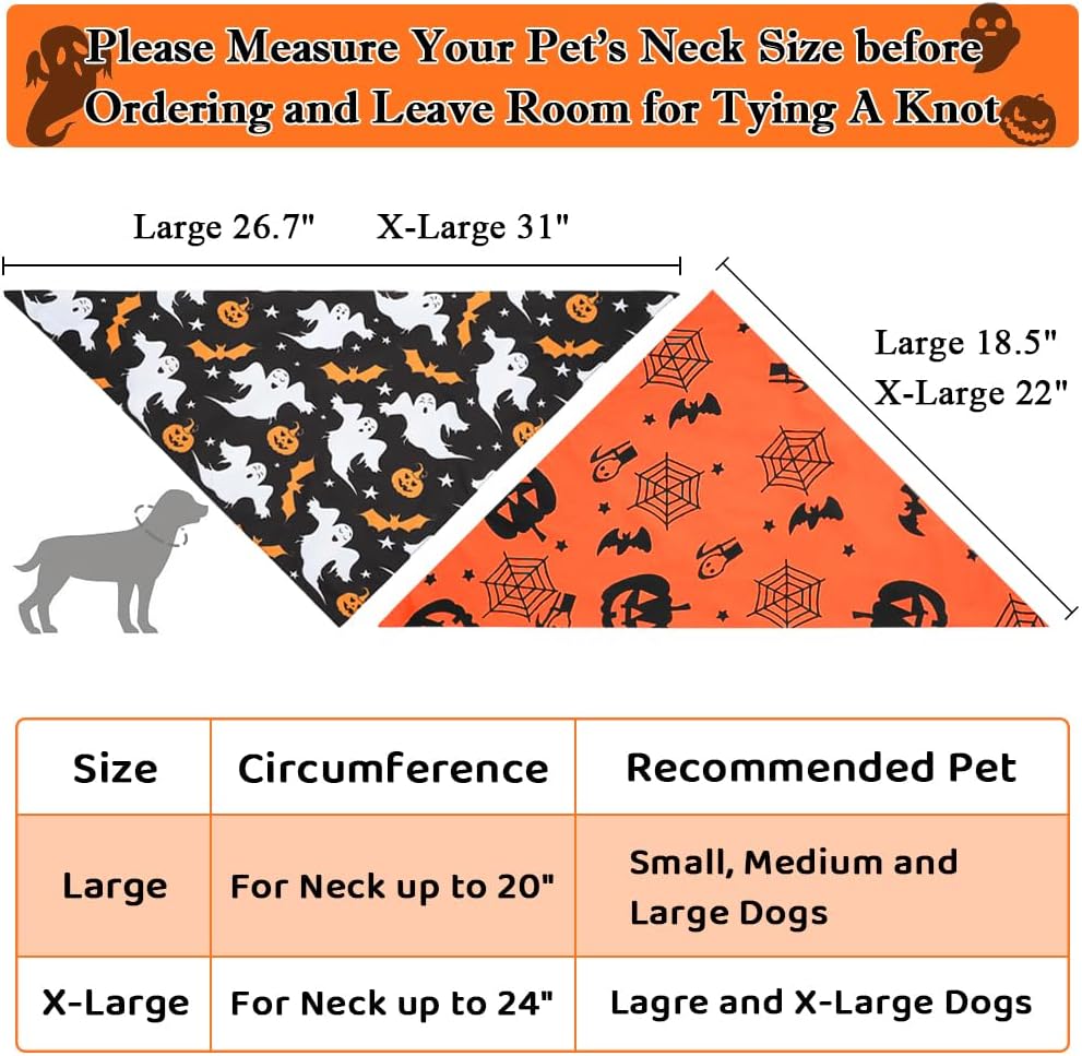 Vivifying 2 Pack Halloween Dog Bandanas, Spooky and Pumpkins Pattern