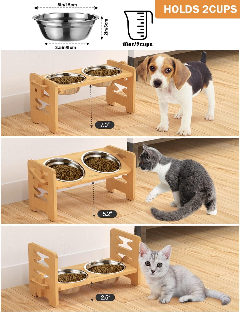 Vantic Elevated Dog Bowls, Adjustable Raised Dog Bowl Stand for Small