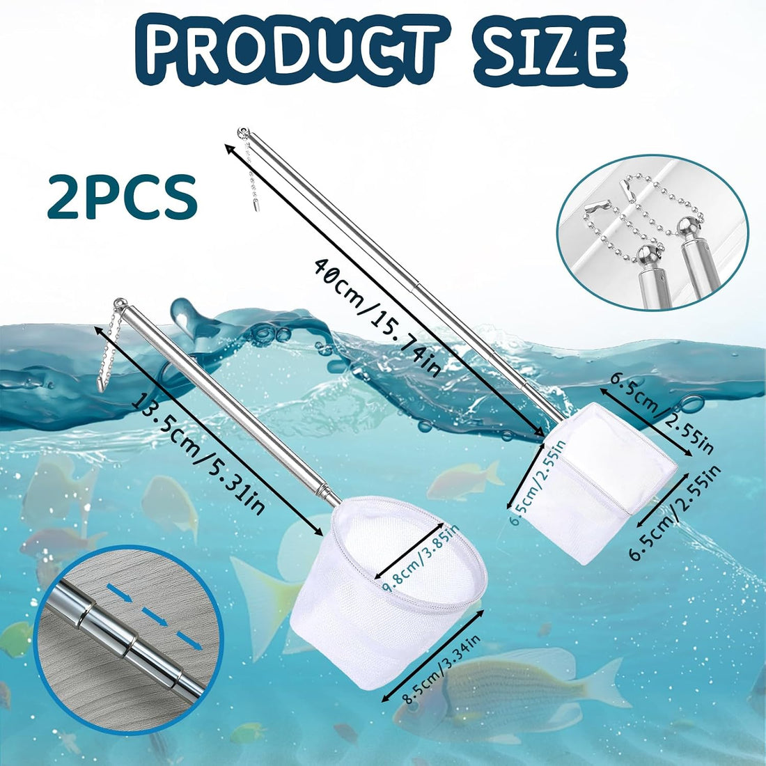 2-Pack Aquarium Fish Net,Fast-Dry Mesh Scoop with Extendable Handle