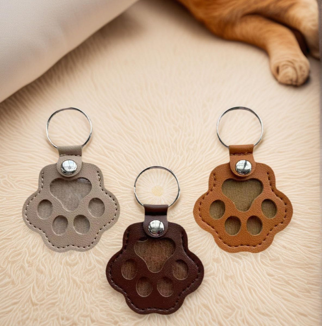 3 Pcs Paw Print Pet Hair & Keepsake Memorial Keychain