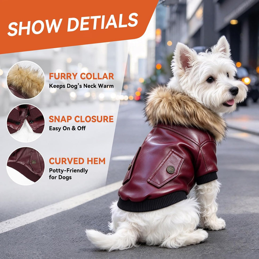 LESYPET Dog Leather Jacket for Small Dogs