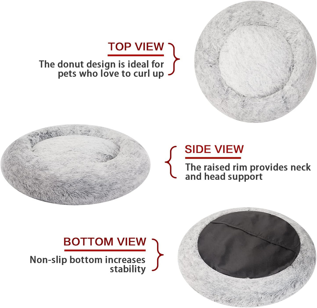 Bedfolks Calming Donut Dog Bed, 36 Inches Round Fluffy for Large Dogs