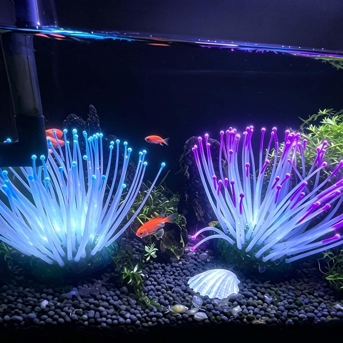 2PCS Artificial Silicone Anemone Coral Plant Glowing Fish Tank Decor