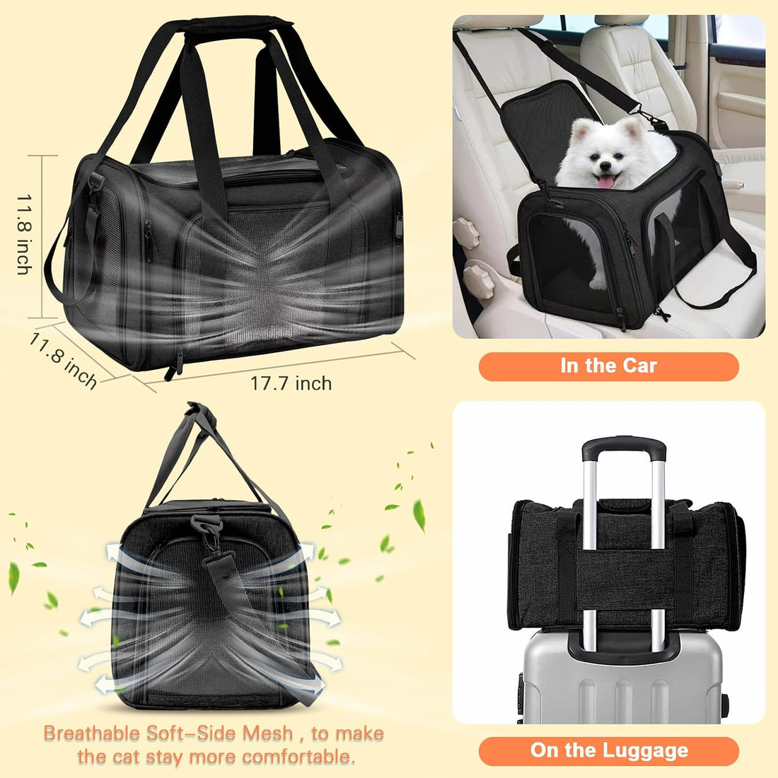 Cat Carrier with Litter Box, Cat Travel Carrier Soft Sided & Foldable