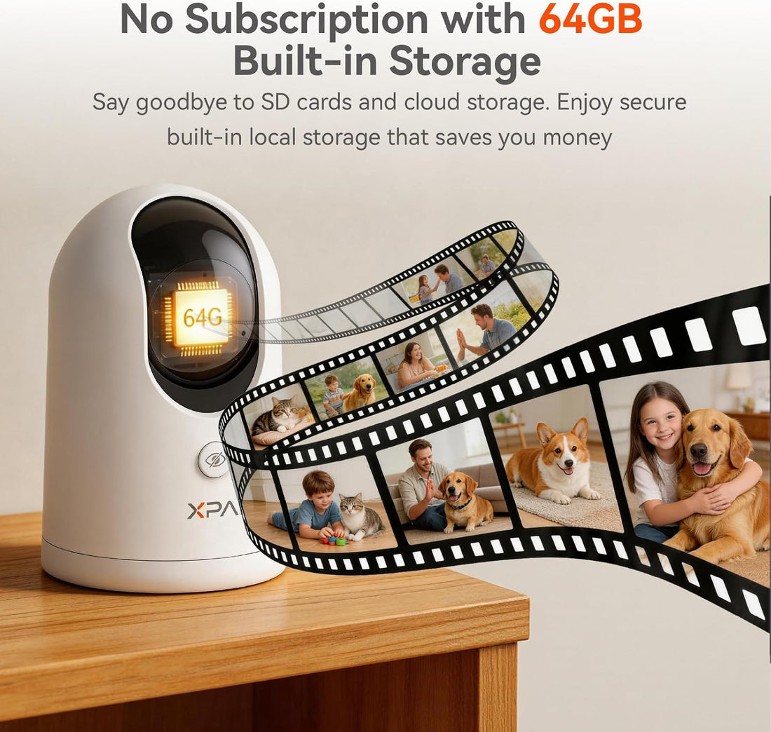 xpai 4K UHD Indoor Camera, 64G Built-in Storage No Subscription,Pet