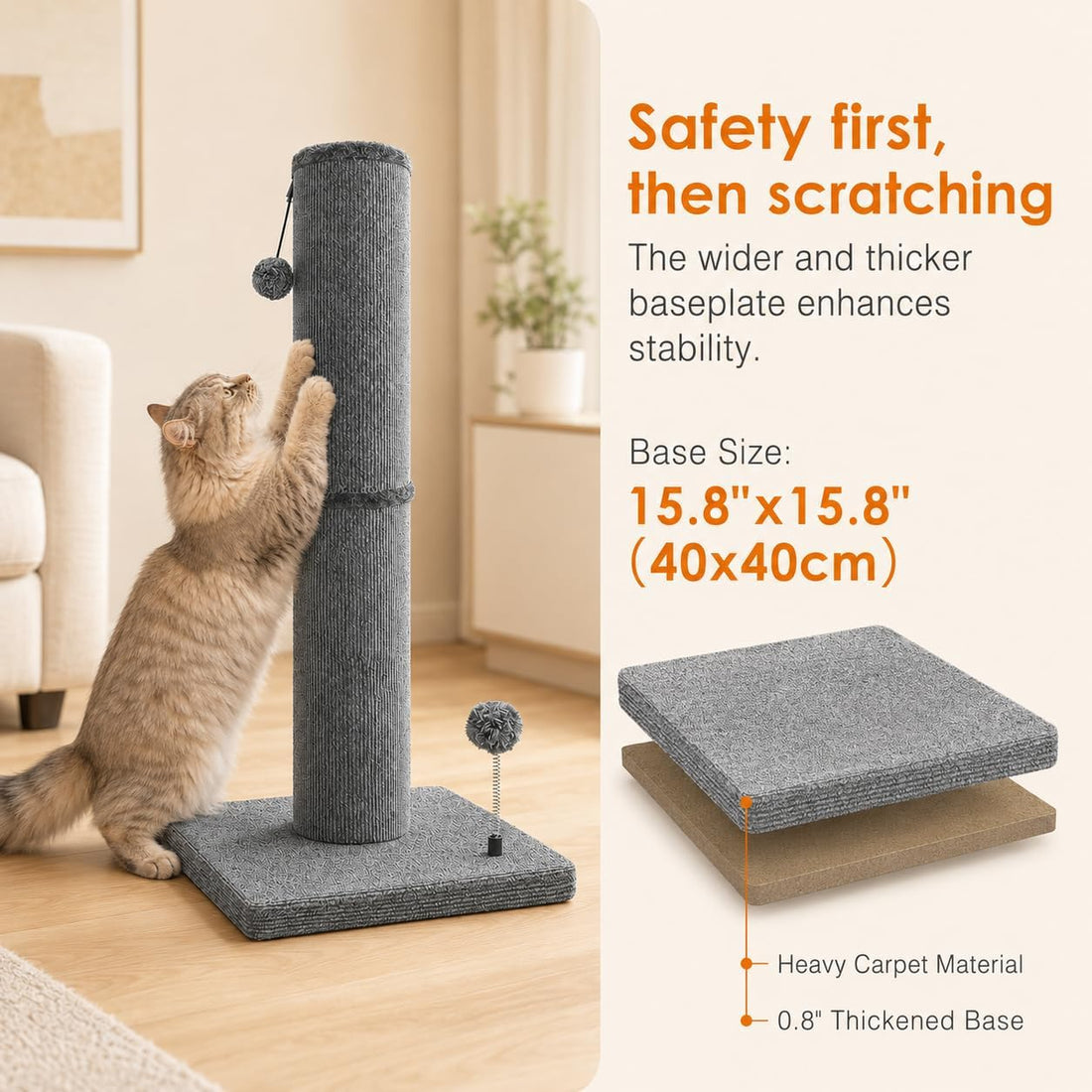 Carpet Cat Scratching Post Heavy Duty for Indoor Large Cats, Grey
