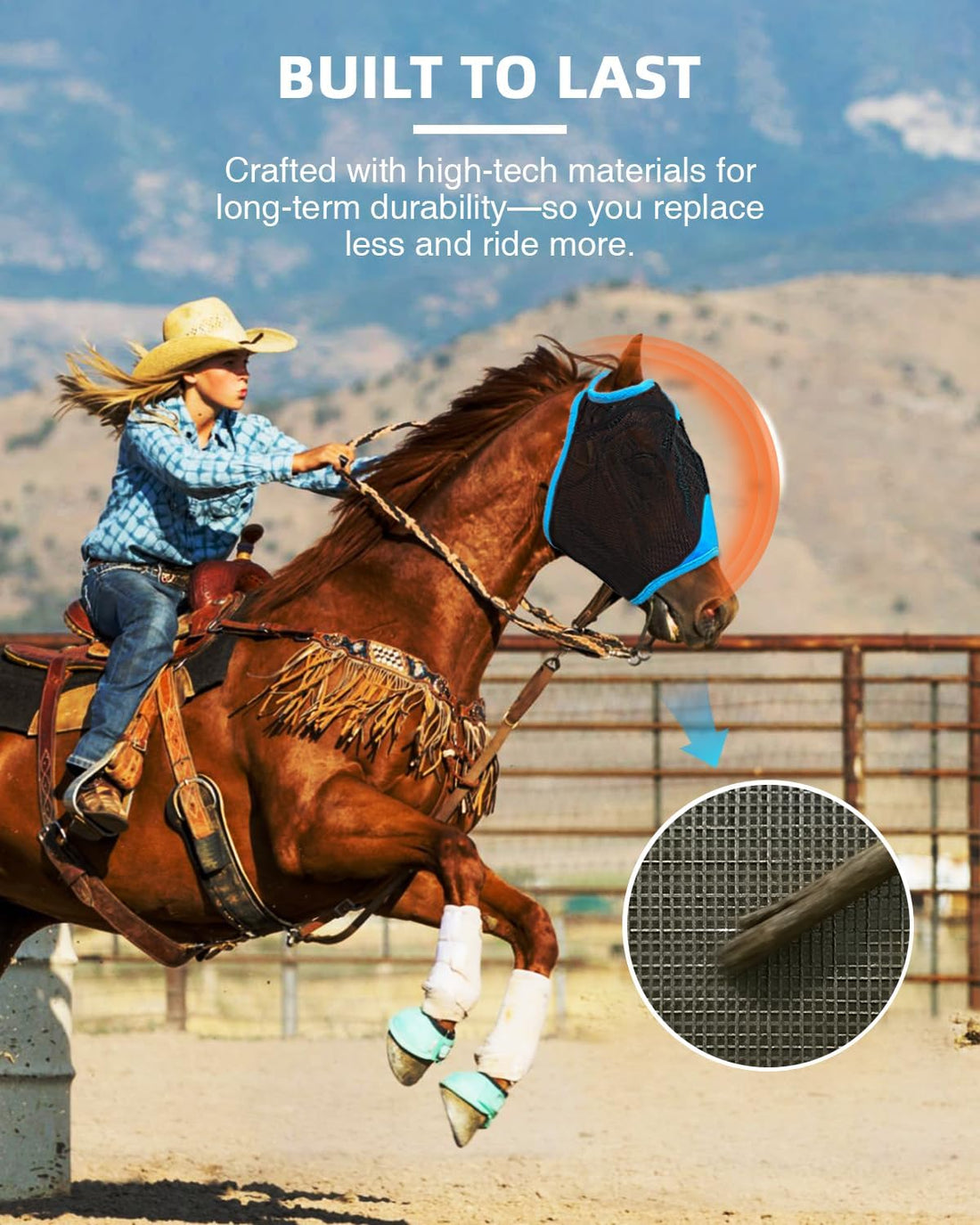 Hilltown Durable Fly Mask for Horses Without Ears - Full, Blue