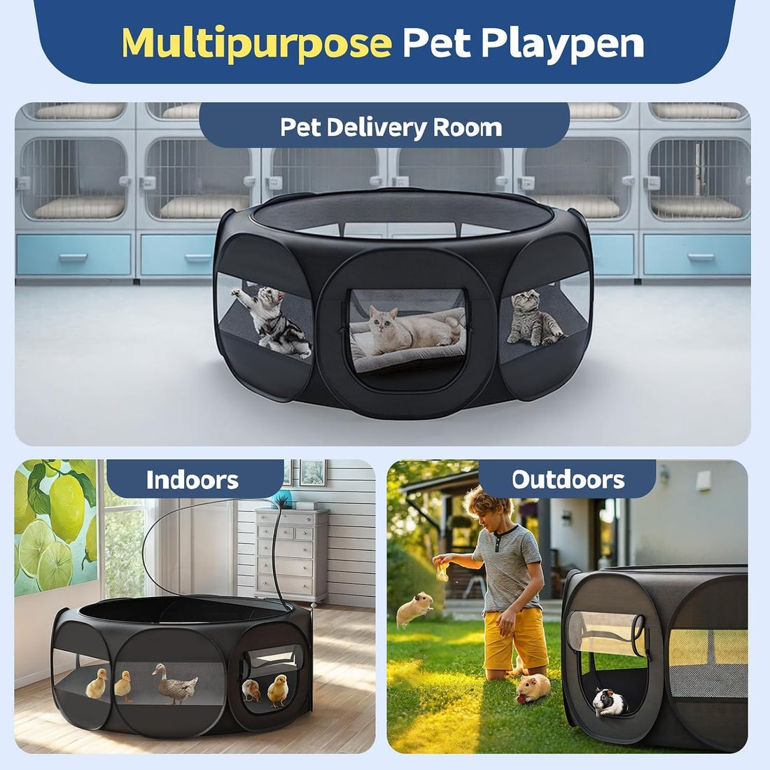 VavoPaw Small Animal Playpen, Chicken Brooder Box with Cover Top