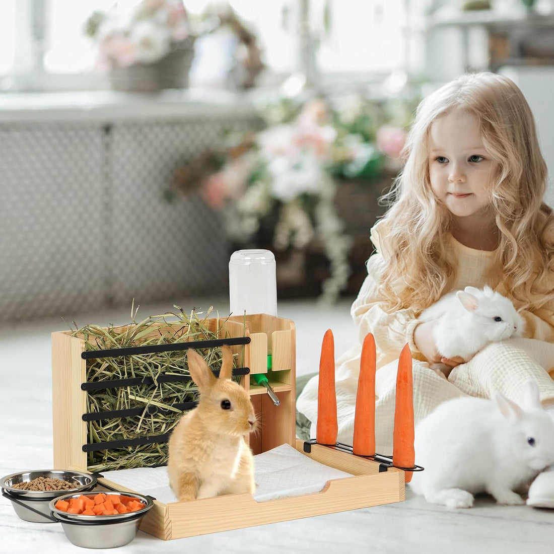 Rabbit Hay Feeder 4 in 1 Guinea Pig Feeder Bunny Hay Holder