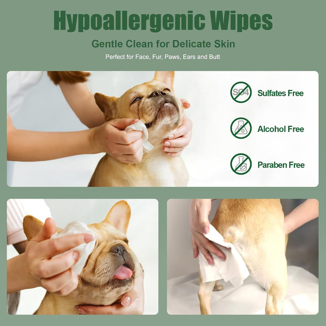 ATIFBOP Dog Wipes for Paws and Butt, Hypoallergenic Pet Grooming Wipes
