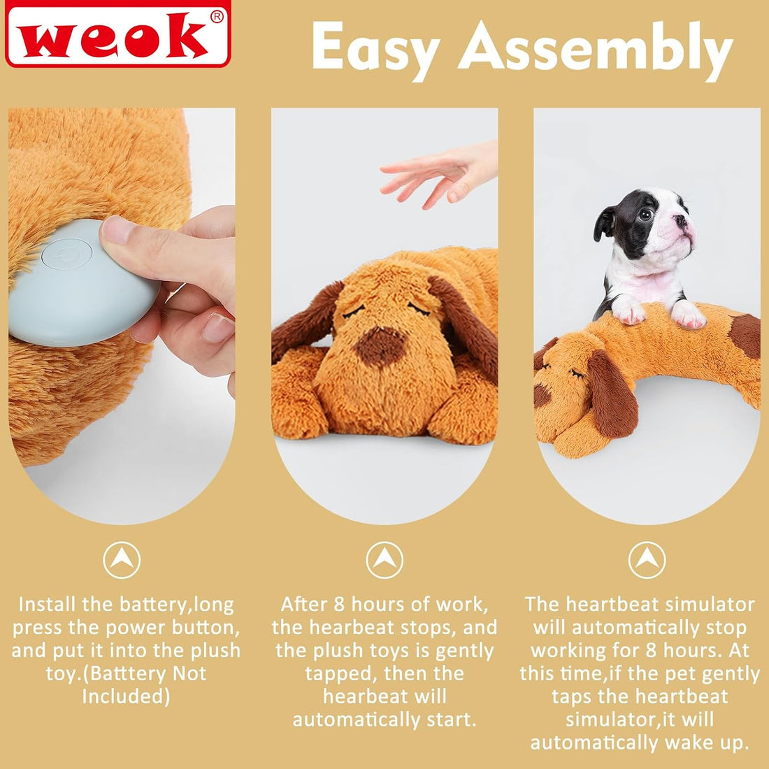 WEOK Heartbeat Puppy Toy, Comfort Cuddler Pillow