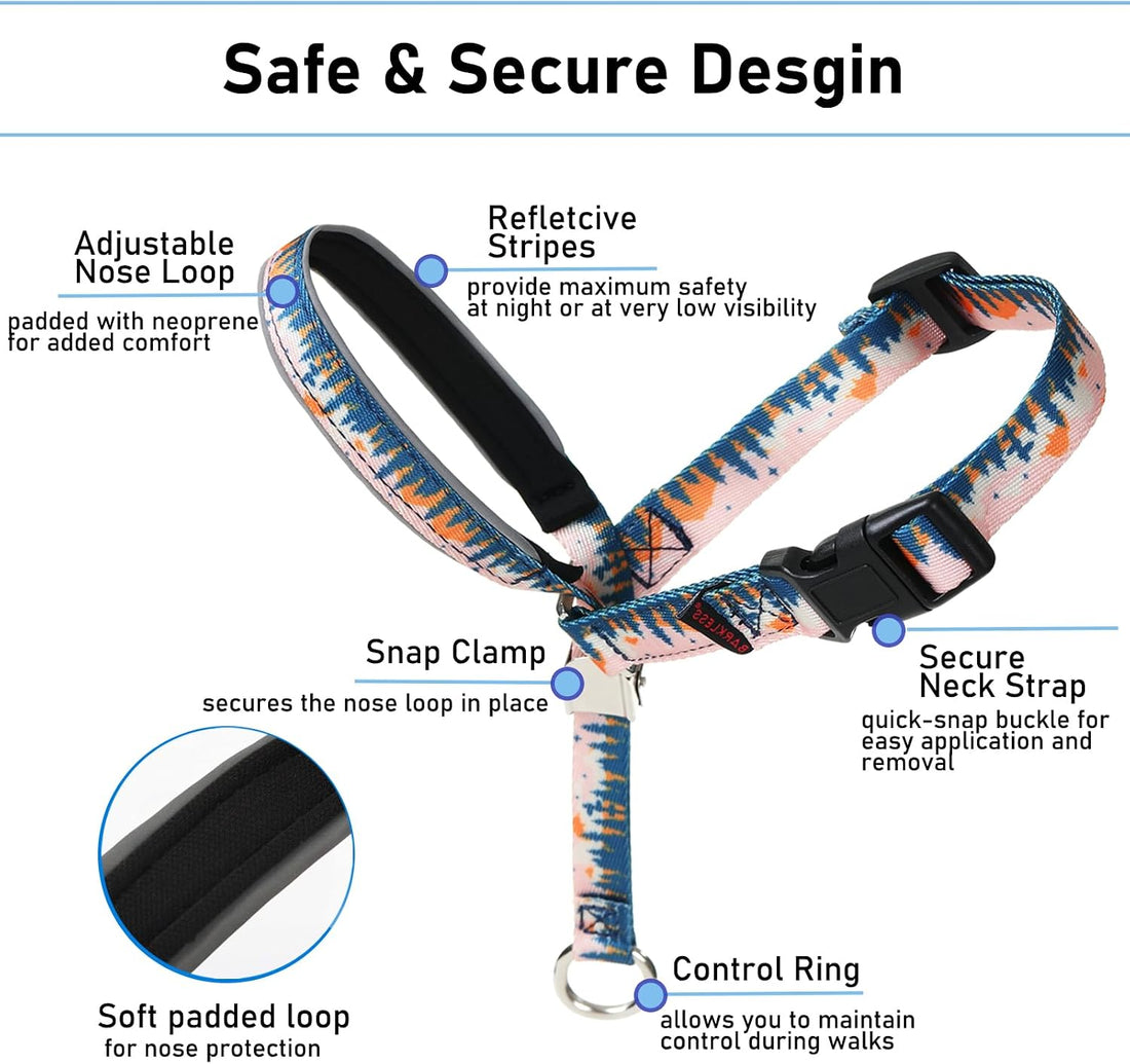 BARKLESS Dog Head Collar, Anti-Pulling Printed Head Halter with Leash