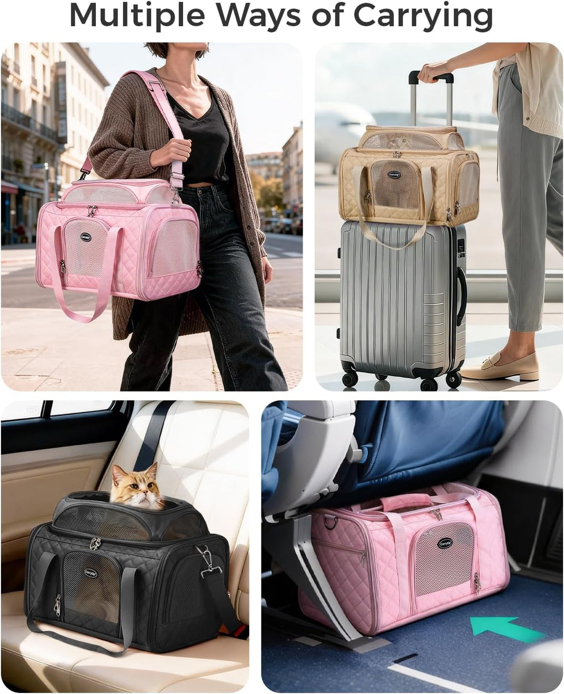 Airline Approved Cat Carrier with Expandable Top, 17x11x9.5 in