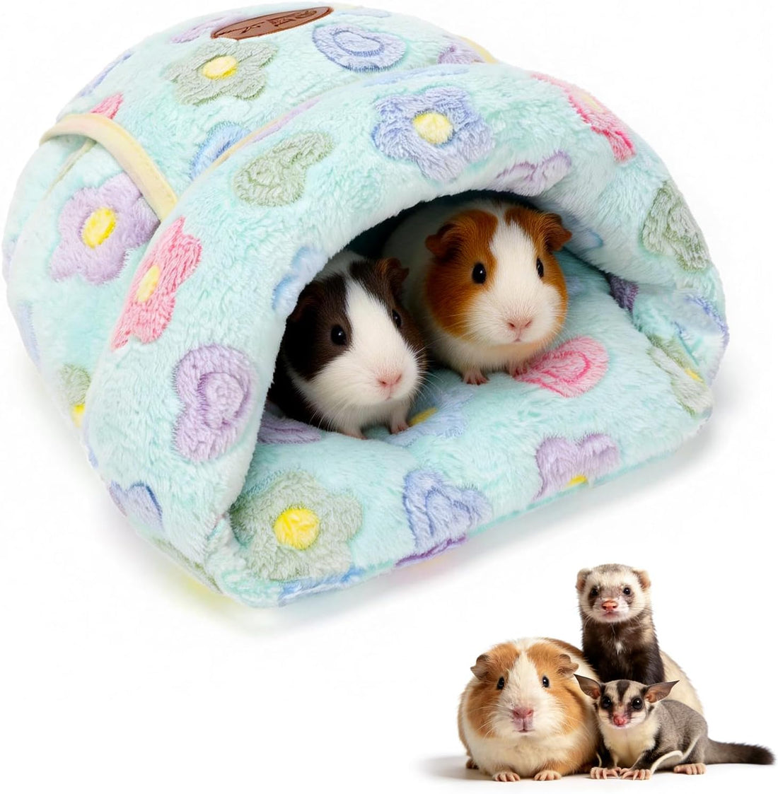 YUEPET Guinea Pig Bed, Warm Fleece Slipper-Shaped Cuddle Cave, Grey