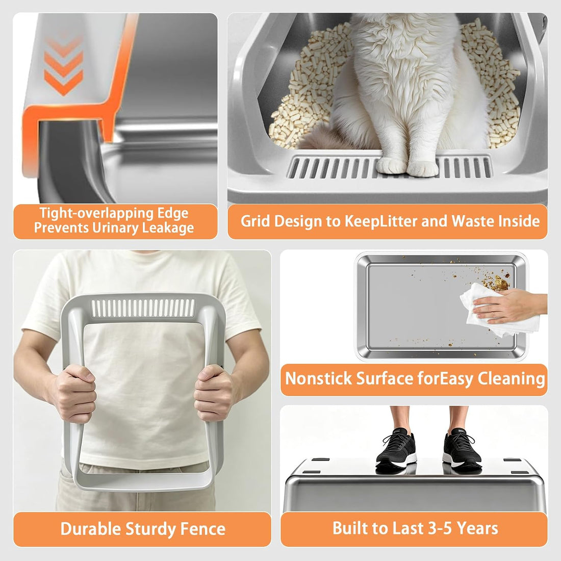 Stainless Steel Litter Box, Covered with Lid, 17.3x13.4x7.9in