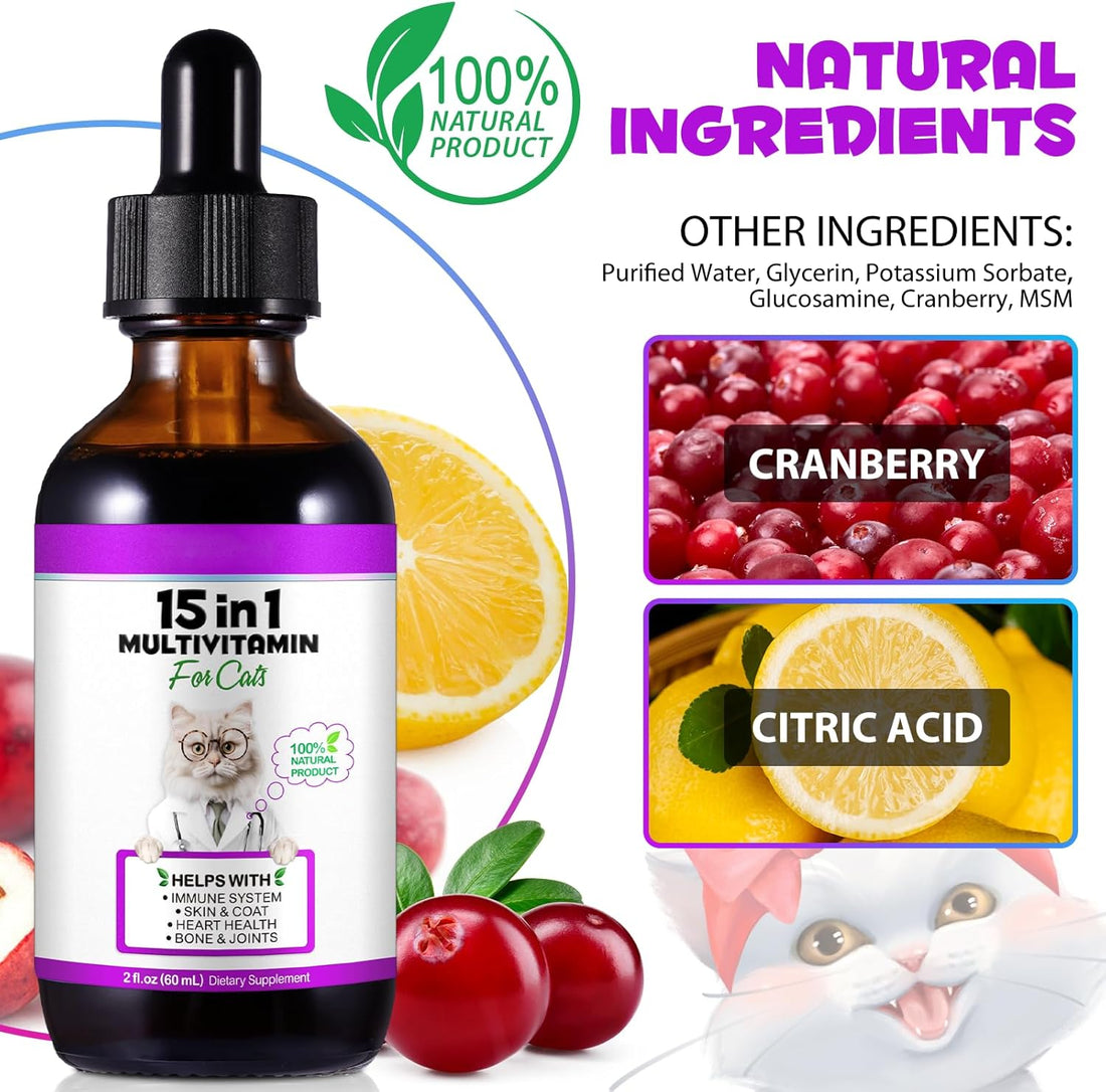 Cat Multivitamin,15 in 1 Cat Vitamins Liquid Drops Supplements