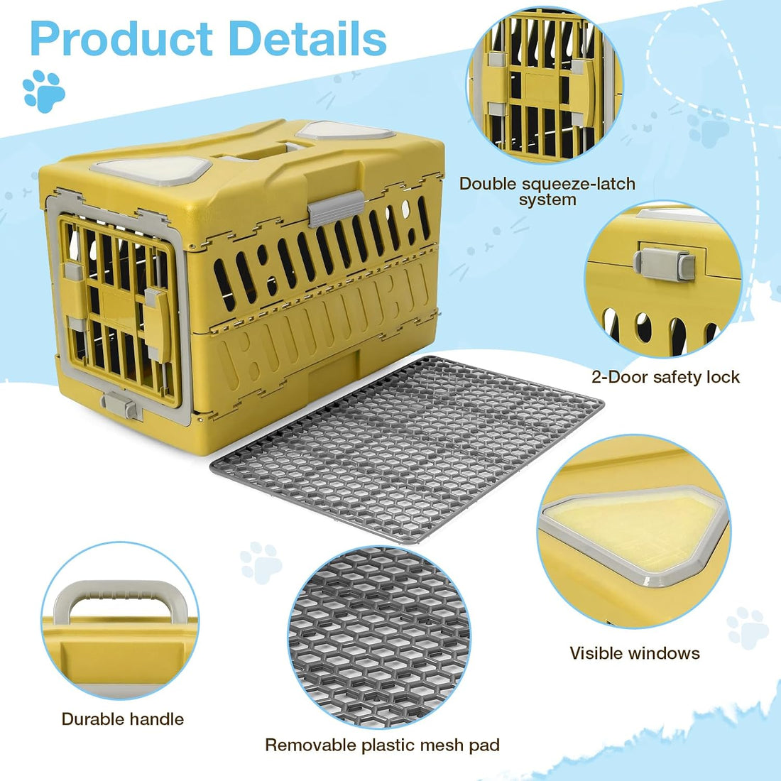 Collapsible Cat Carrier Hard, Plastic Hard-Shell Pet Carrier Travel