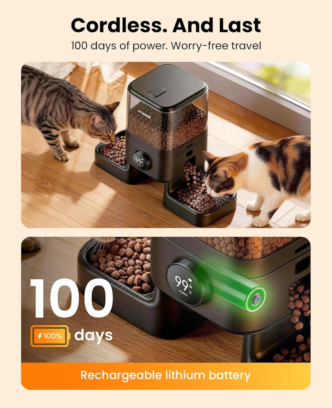oneisall Automatic Cat Feeder with Camera for 2 Cats Pets, 20 Cups/5L