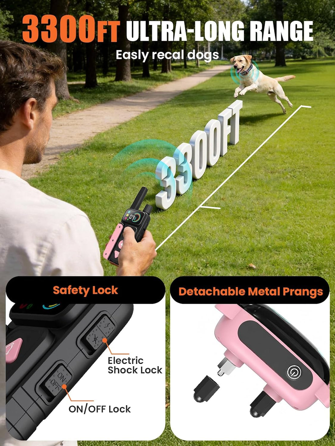 2-in-1 Dog Bark Collar with Remote & Training Collar, 5-120 lbs