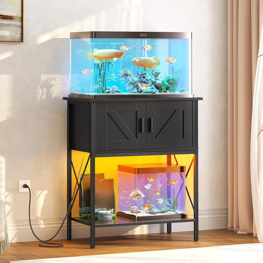 HOOBRO 20 Gallon Fish Tank Stand with Power Outlets and LED Light