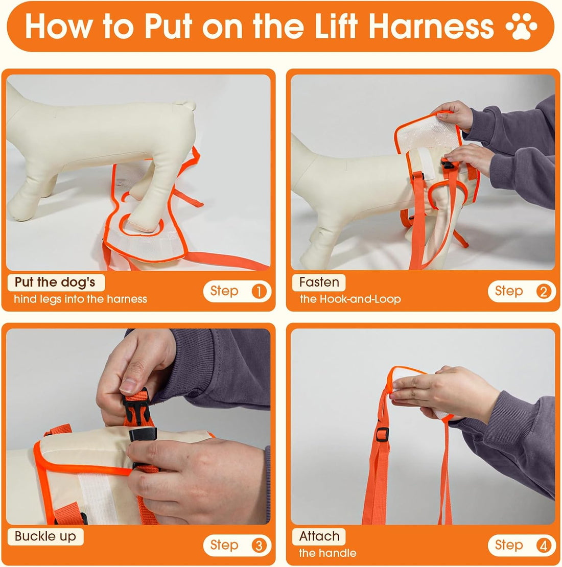 Allroaring Dog Lift Harness with Soft Pads, Orange, S