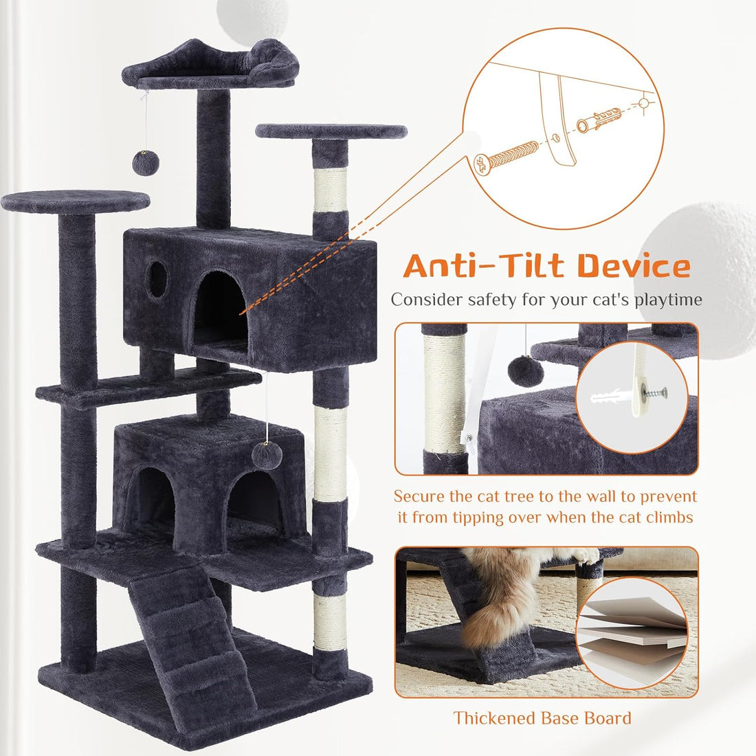 54 Inch Cat Tree Tower with Sisal Scratching Posts, Multi-Level