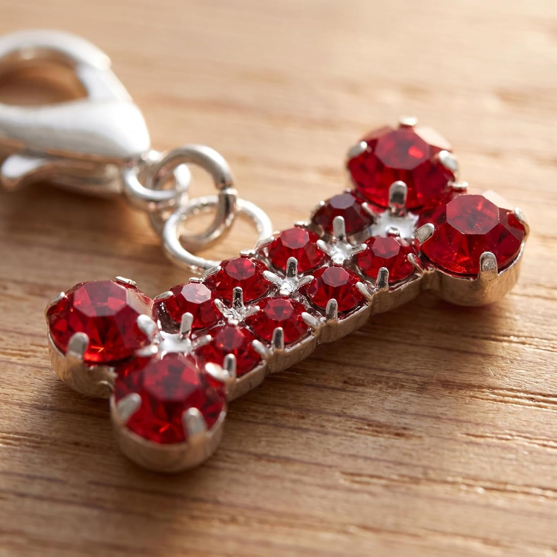 2Pcs Red Alloy Rhinestone Dog Bone Pet Collar Charm Pendant