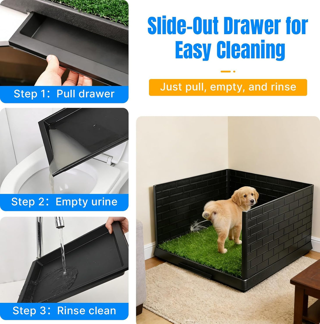 Dog Grass Pad with Tray and Drawer, Indoor Dog Potty Training System