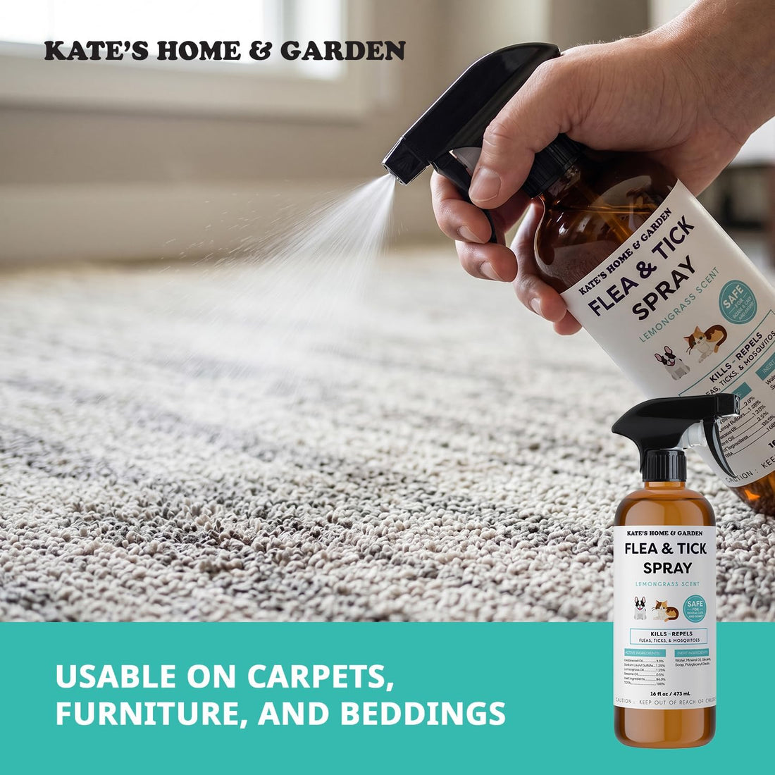 Kate's Home & Garden Flea and Tick Spray for Dogs and Cats
