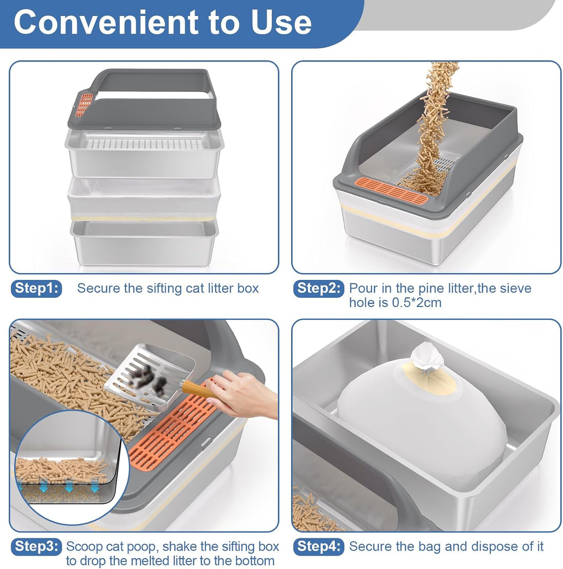 Stainless Steel Sifting Litter Box with Lid