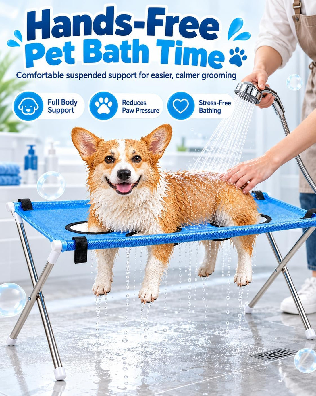 Dog Grooming Hammock Stand, Foldable Dog Bath Holder Sling Shower