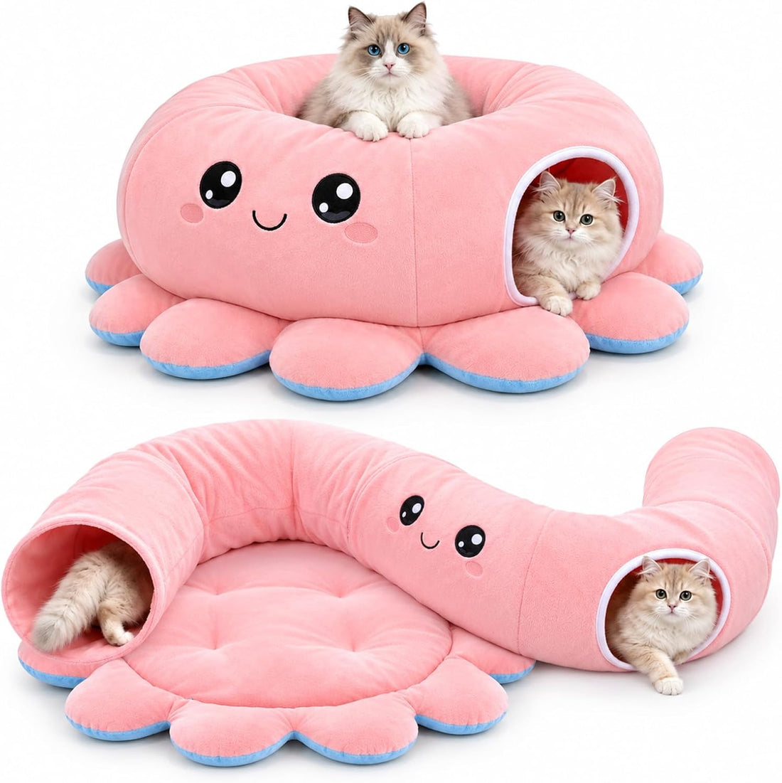 Cat Tunnel Bed, Cat Tunnels for Indoor Cats, Pink