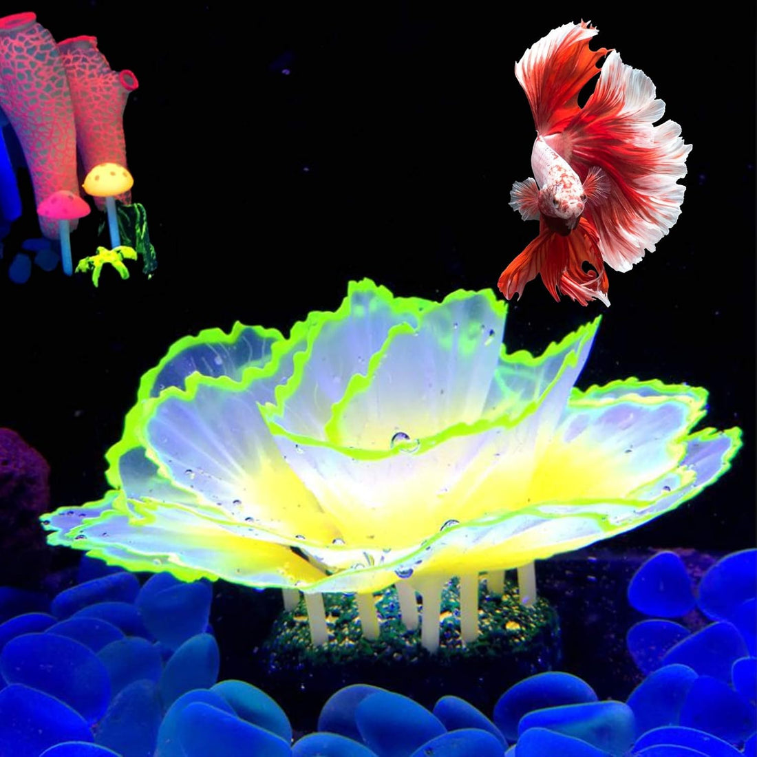 Besimple Aquarium Coral Ornament Glowing Effect Coral Decor Resin