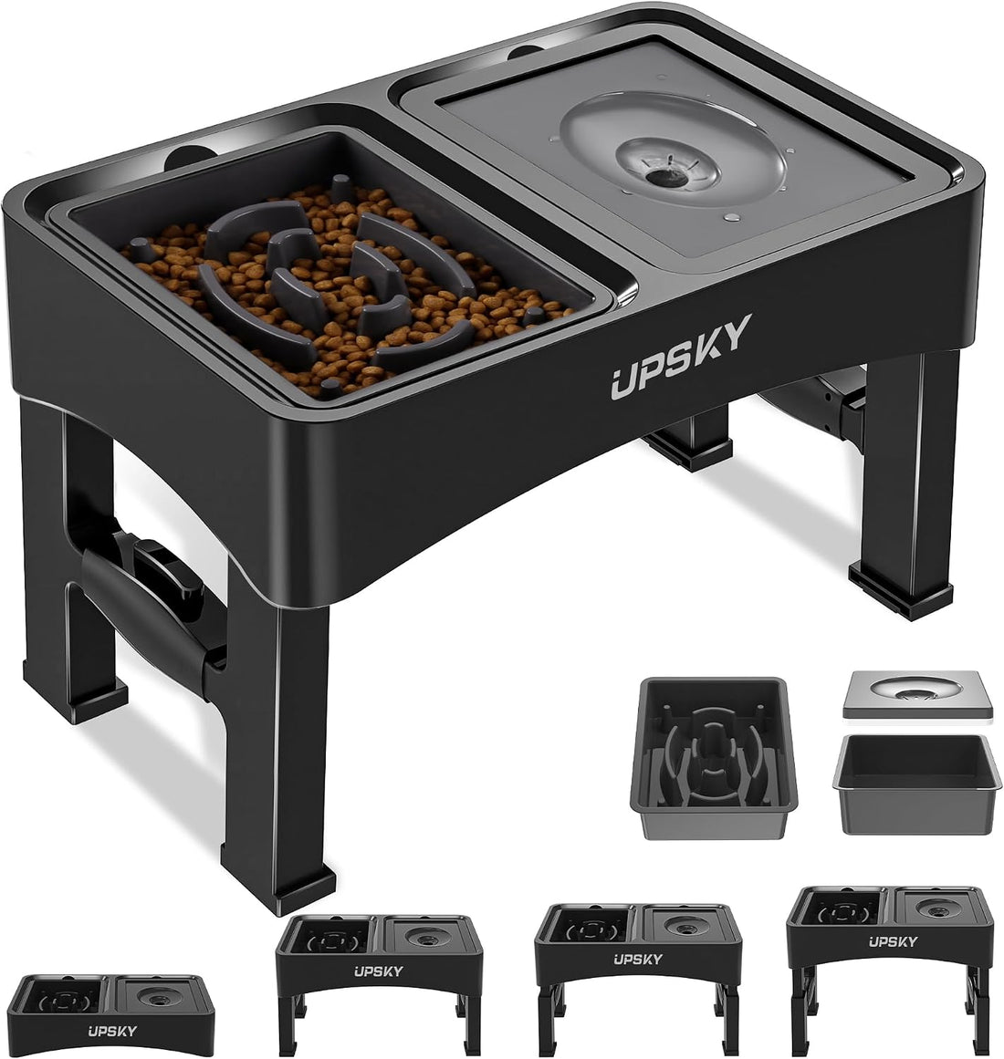 UPSKY 2-in-1 Elevated Dog Bowls Set with 4 Height Adjustable Stand