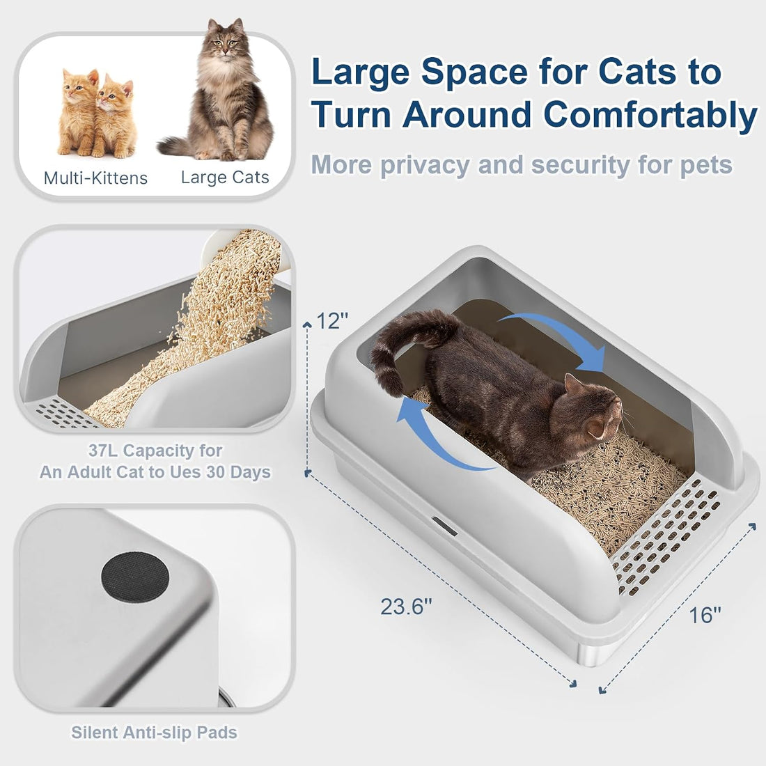 Extra Large Stainless Steel Litter Box with Lid