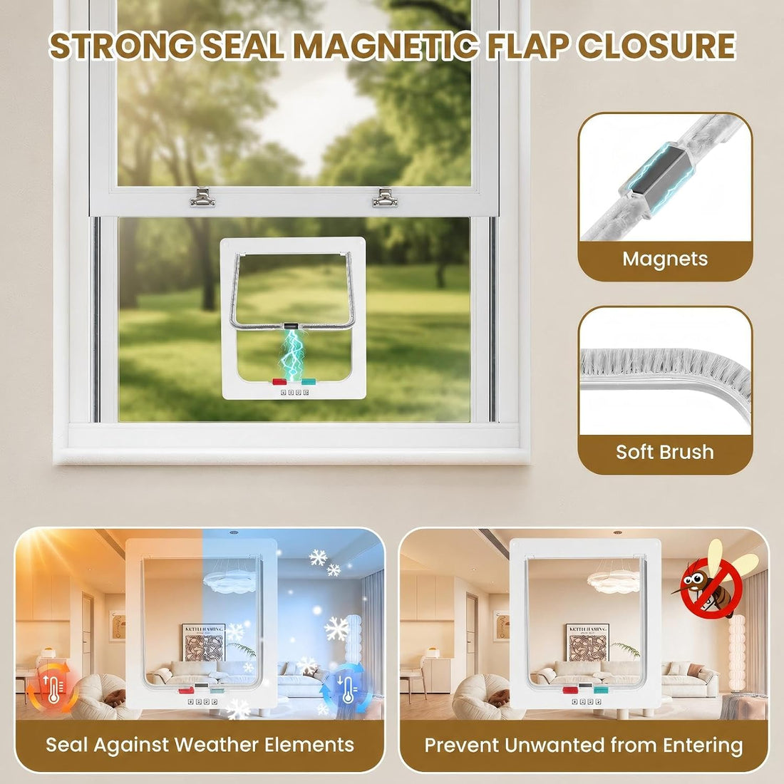 Cat Door for Window Insert, Fits 14-24 Inch, Clear Plexiglass