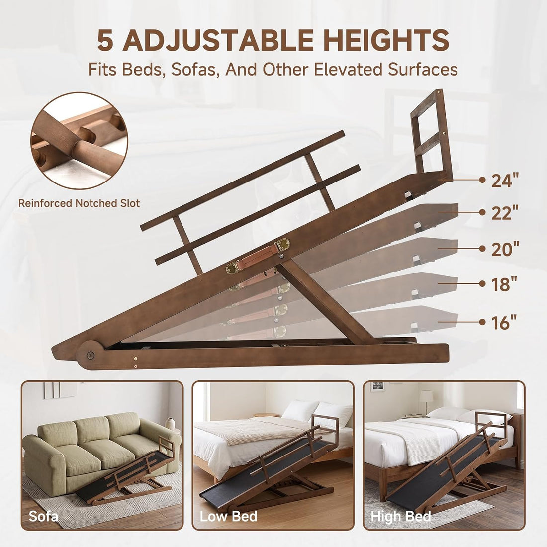 Dog Ramp for Bed & Couch, Foldable Wooden Pet Ramp