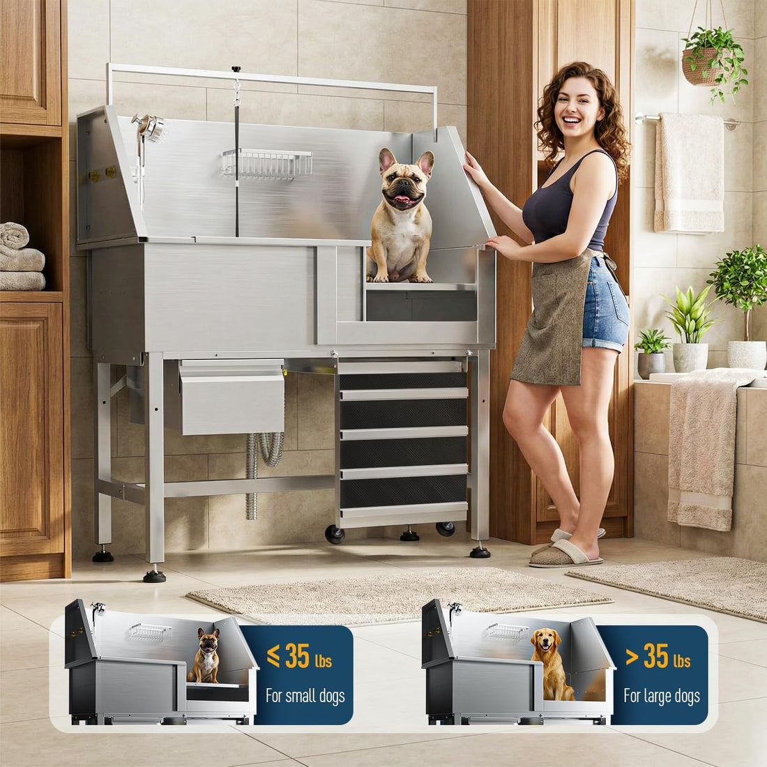 46" Dog Wash Station, 304 Stainless Steel, Side Ramp