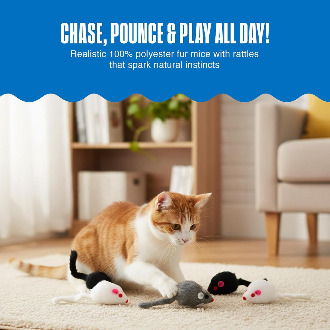 Penn-Plax Play Fur Mice Cat Toys, 12 Pack
