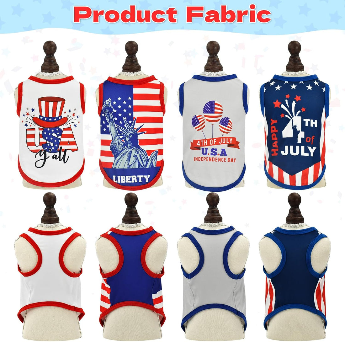 LyssKMK 4-Pack Patriotic Dog Tank Tops 4th of July Sleeveless Shirts
