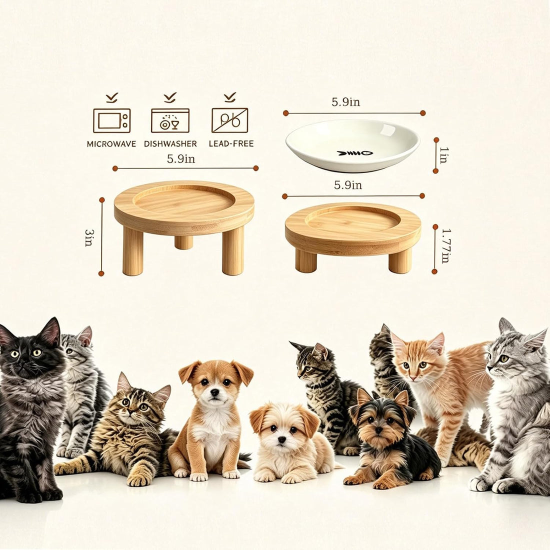 Elevated Cat Bowls Bamboo Stand