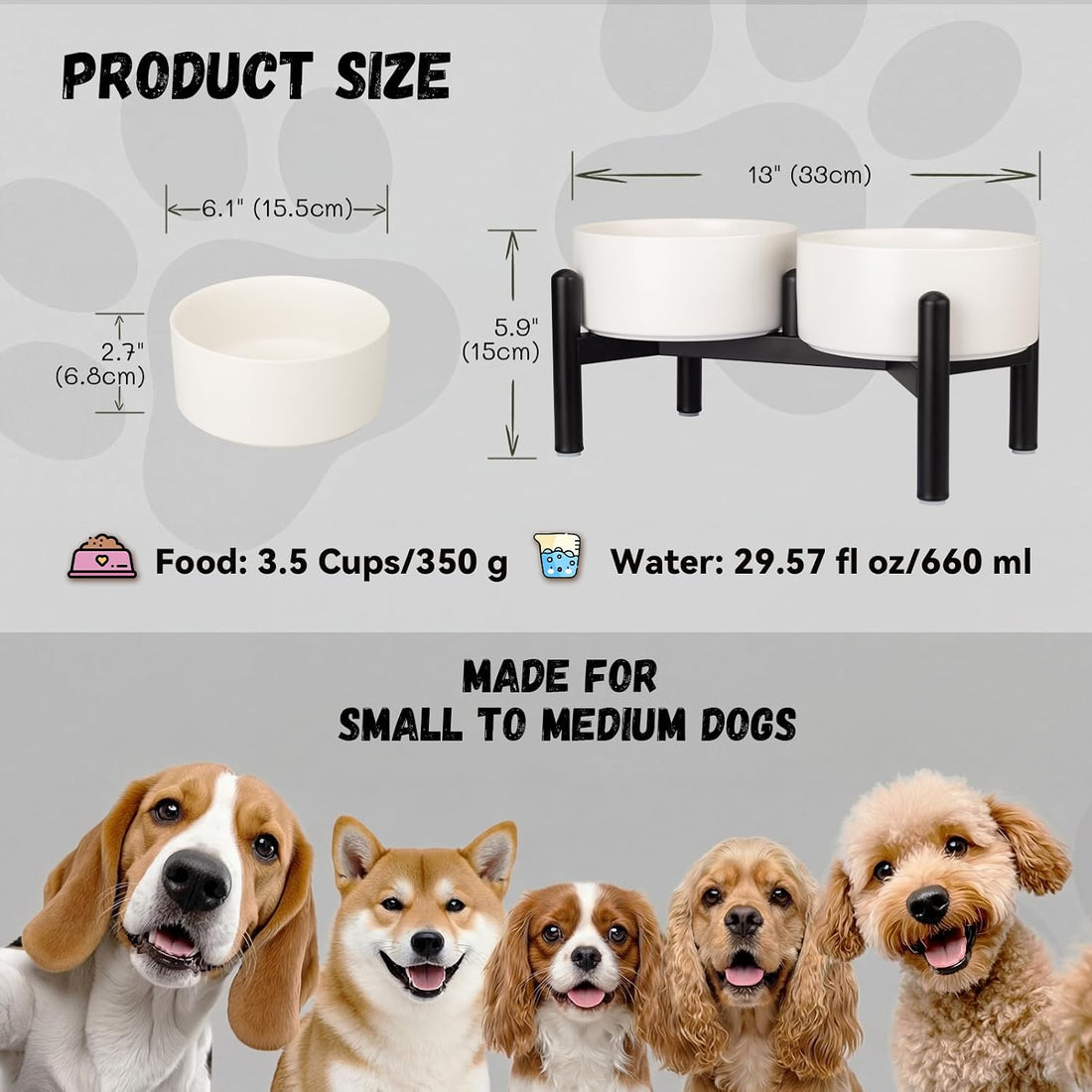 Raised Ceramic Dog Bowl Set - Elevated Double Dishes with Stainless