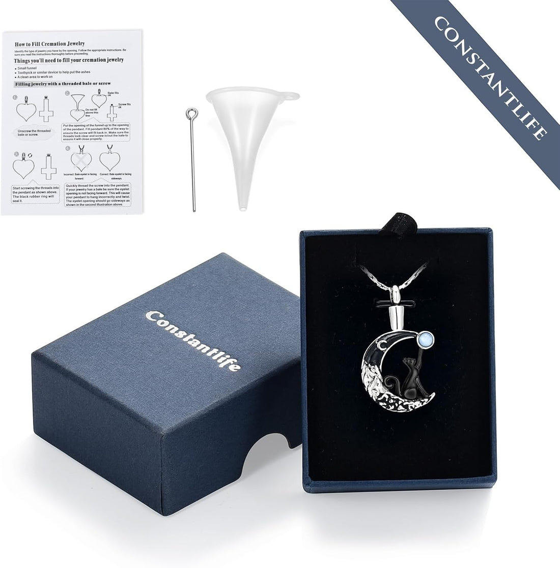constantlife Cat Moon Urn Necklace for Women Pet Cremation Jewelry