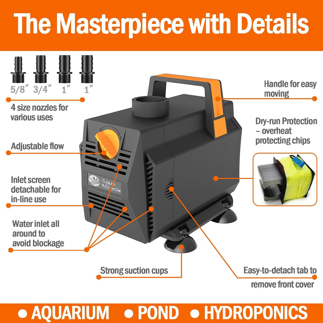 AquaMiracle 880GPH Aquarium Water Pumps Fountain Pump Pond Pump