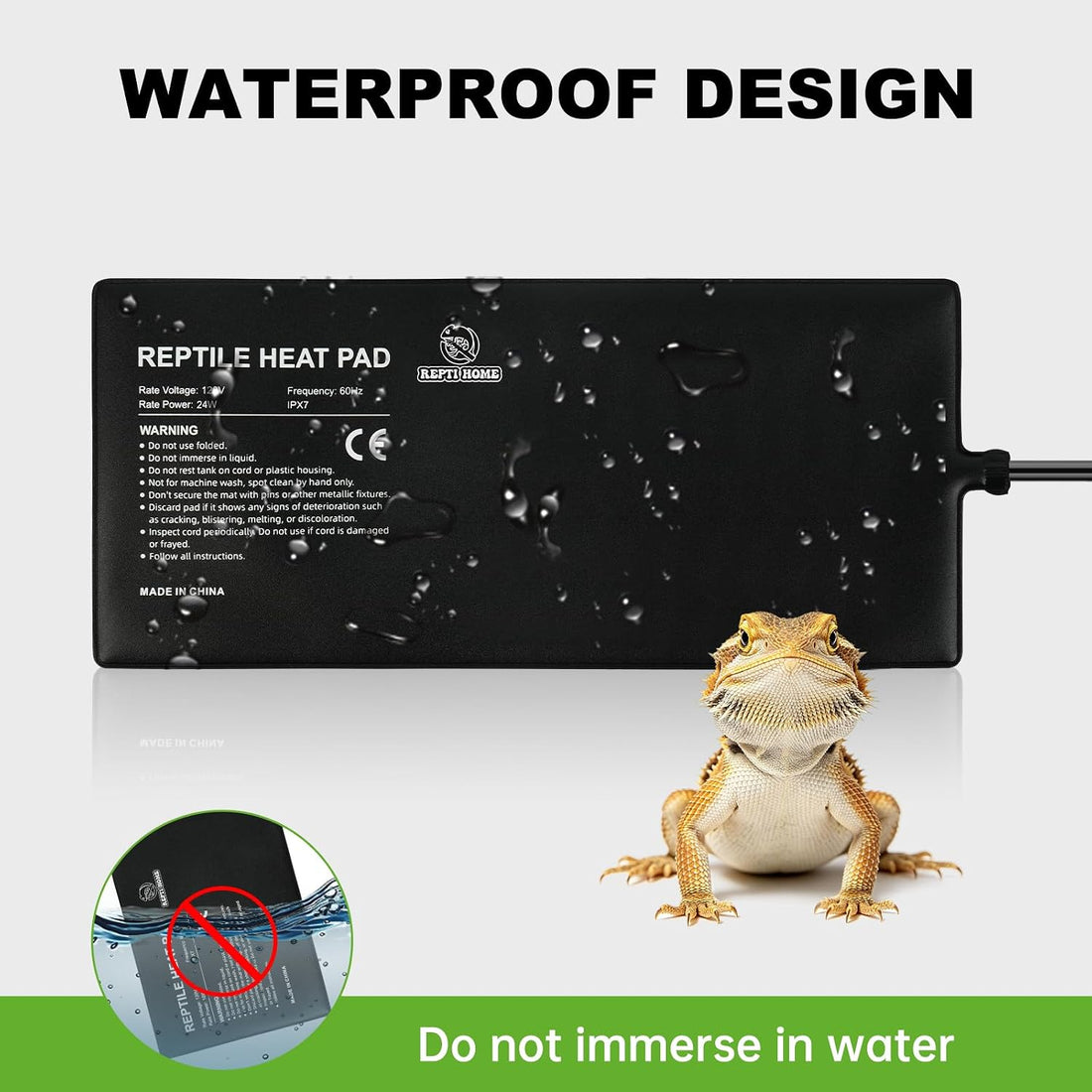 Reptile Heat Pad 8" X 18" 24W, Under Tank Heat Mat for Reptiles