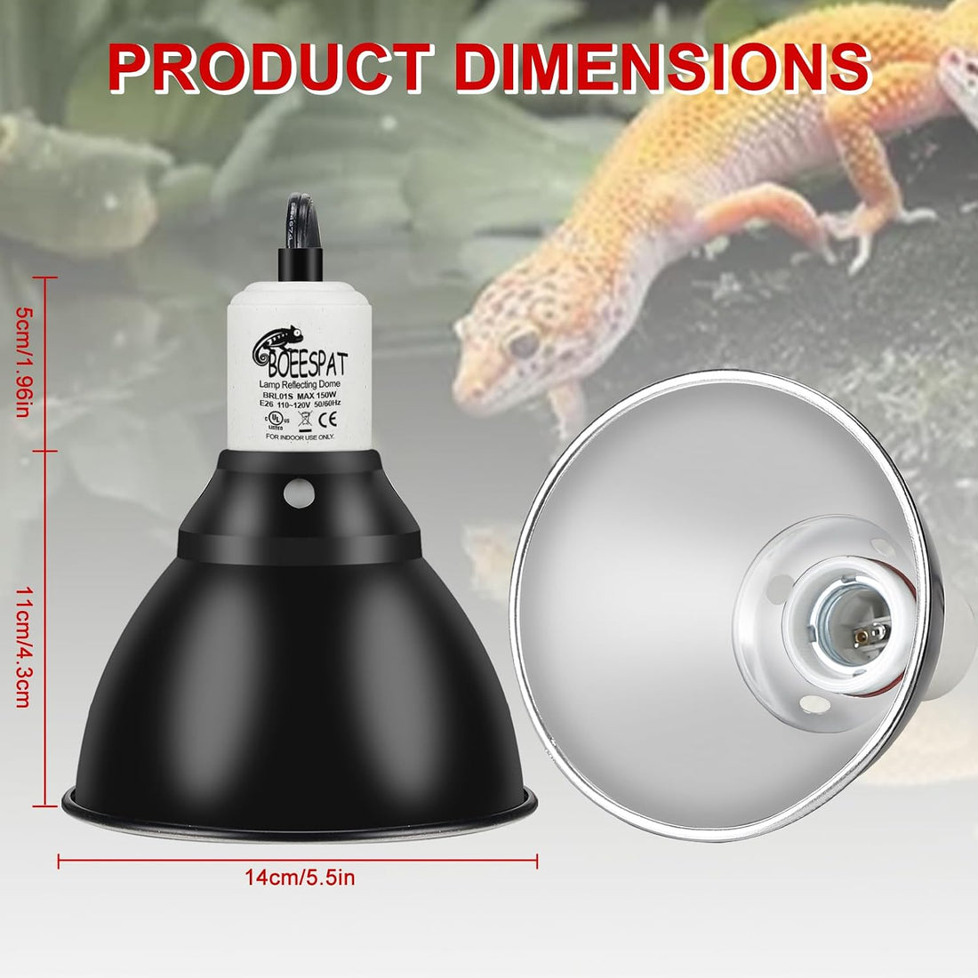 Reptile Lamp Bulb Fixture 5.5 Inch Deep Dome with Switch