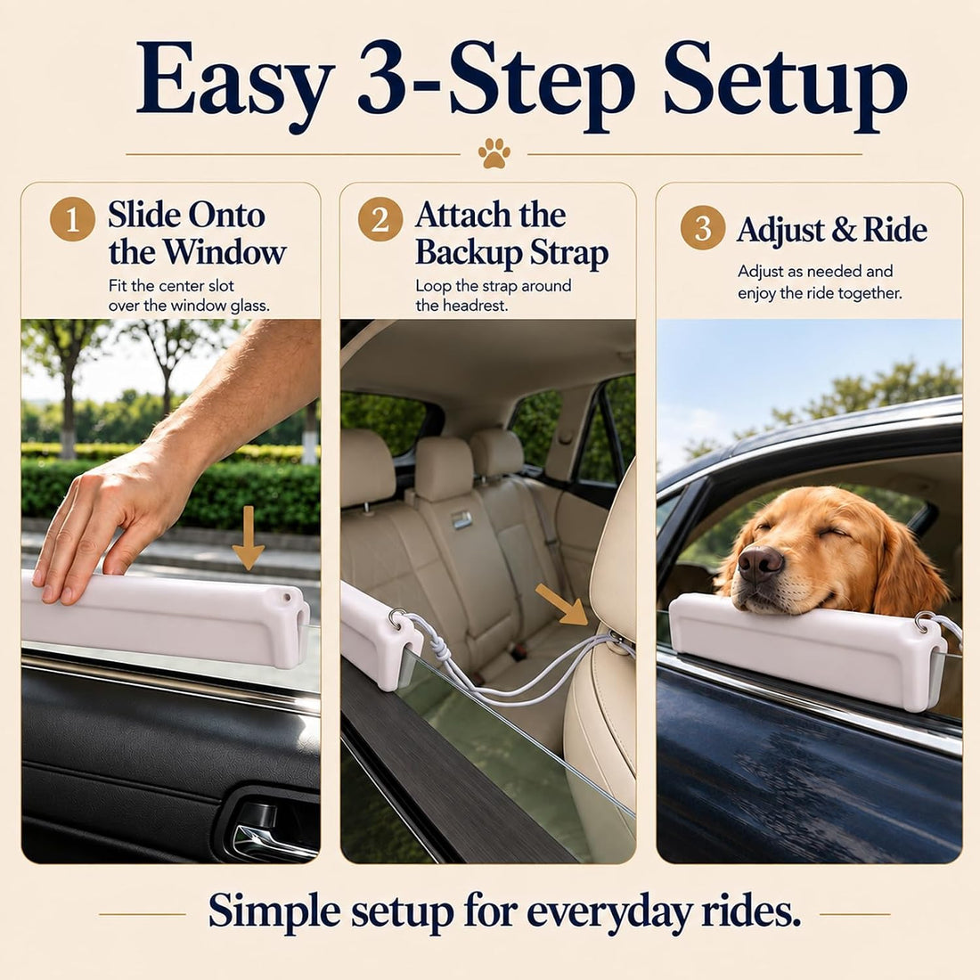 Dog Car Window Chin Rest, EVA Cushion with Headrest Strap, Beige