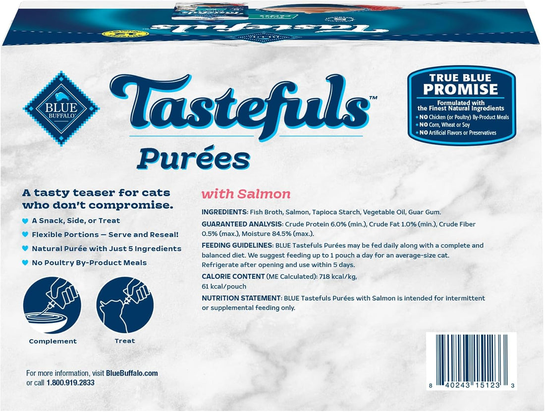 Blue Buffalo Tastefuls Purees Salmon Cat Food Topper, 3 oz, 12 ct