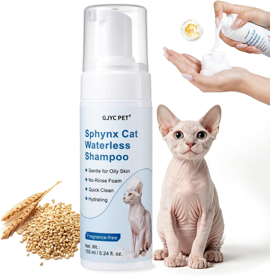 Sphynx Cat Waterless Shampoo, No-Rinse Foam for Oily Skin