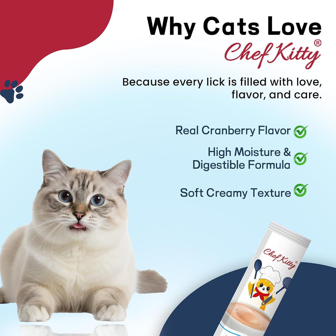 Lickable Cat Treats, Chicken & Cranberry Puree Topper, 10 Tubes
